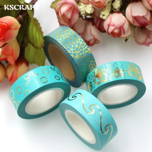 KSCRAFT 15mm*10m Adhesive Tape for Scrapbooking DIY Craft Sticky Deco Masking Japanese Paper Washi Tape Blue Series