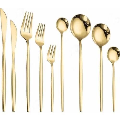 Dinning Table Set Cutlery Tableware Set Gold Dinnerware Kit Environmentally Friendly Products Fork Knife Spoon Set for Kitchen