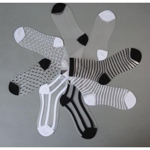 10 Pairs Summer Thin Chaussette Femme Women Socks Transparent Sexy Soft Girl Mesh Meias Mulher Calcettines Mujer Sokken Striped