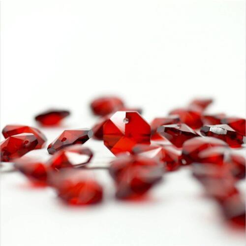 Wholesale price 300pcs Dark Red 14mm Crystal Octagon Chandelier Accessories in Two holes Diy Crystal Glass Curtain Beads