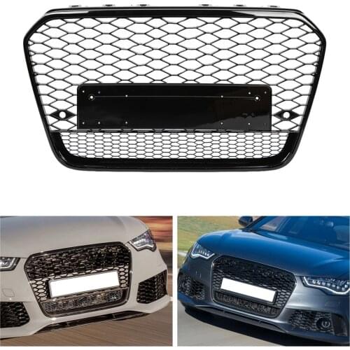 Front Intake Grill Hex Mesh Grille Full Black Refit for RS6 Style Fits for Audi A6/S6 C7 2016-2018