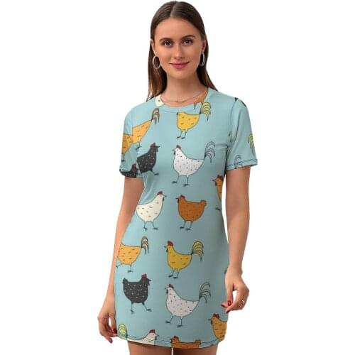 Chicken Dress Short Sleeve Disco Fashion Bodycon Stylish Teen Polyester Pattern One-Piece