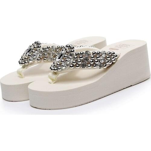 Women Summer Cross Border Pop Beads DIY Handmade Sandals with Elastic Cloth In The Middle Heel Highten Non-slip Balanced Fashion