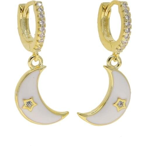 New christmas gift cubic zircon with enamel Moon Earrings Charms moon dangle Earrings For Women Man Girls Korean Jewelry 2021