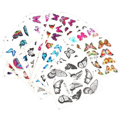 Blue Flowers Nail Transfer Decals Foils Wraps Decorations 3D Butterfly Nail Art Stickers Adhesive Sliders Colorful