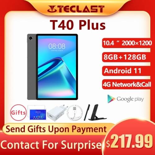 Teclast T40 Plus 10.4'' 2000x1200 Tablet 8GB RAM 128GB ROM Octa Core 4G Network Dual Wifi Tablet PC Android 11 Bluetooth 5.0