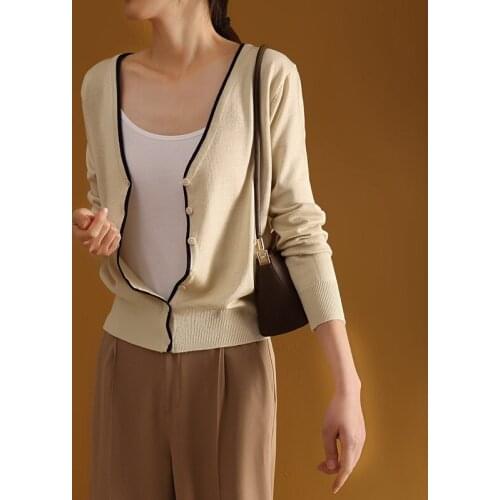 Early spring thin cardigan womens V-neck knit sweater shawl summer loose all-match Tencel jacket womens air-conditioned shirt