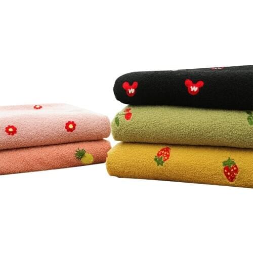 Embroidered small grain imitation cashmere lamb fabric use for garment toys homedecor DIY fabric 0.5X1.6M