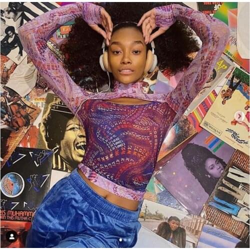 Y2K Aesthetic E-girl Gothic Tees Women T-shirt 90s Vintage Patchwork Hollow Out Skinny Long Sleeve Crop Top Autumn Streetwear