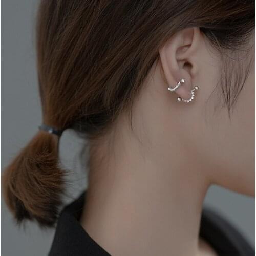 MloveAcc Real 925 Sterling Silver U Shape CZ Screw Stud Earrings for Women Girls Punk Ins Ear Jewelry