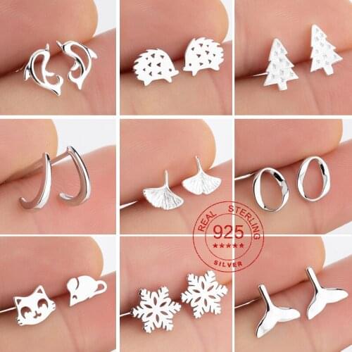 925 Sterling Silver Jewelry Personalise Minimalist Snakelike Mouse Cat Butterfly Stud Earrings for Women Plant Geometric Earring