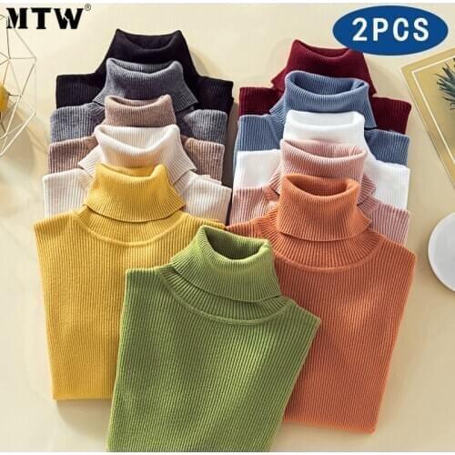 Women Sweaters Two Piece Set 2020 Autumn Winter Knitted Pullover Korean Slim Soft Warm Jumper Casual Turtleneck Long Sleeve Tops