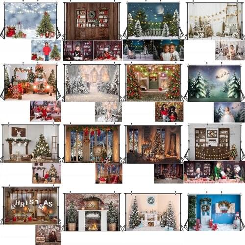 Winter Christmas Backdrop Bokeh Snow Fireplace Gifts Christmas Trees Photo Background Socks Window Portrait Photography Studio