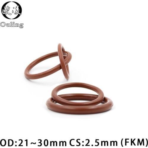 3PC/lot Fluorine rubber Ring Brown FKM O ring Seal OD21/22/23/24/25/26/27/28/29/30*2.5mm Rubber O Ring Seal Ring Fuel Gaskets