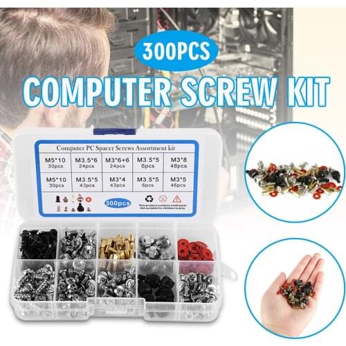 300pcs Computer Screws Replacement Set Durable Screws Standoffs Kit for Hard Drive Motherboard PC Case Fan