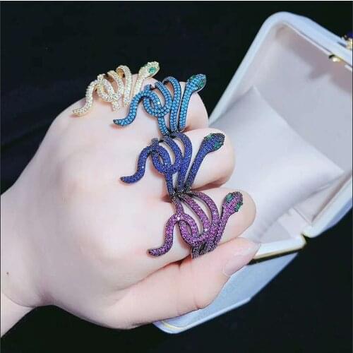 4pcs Fashion CZ Micro Pave Spirit Snake Adjustable opening Ring Banquet Wedding Party Jewelry