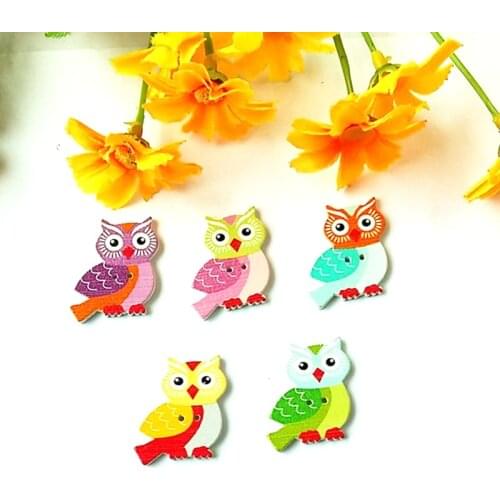 50pcs/pack New Owl Design 2 Holes 25mm*27mm Wooden Buttons Sewing Buttons for Craft Scrapbooking Decorations Accessories