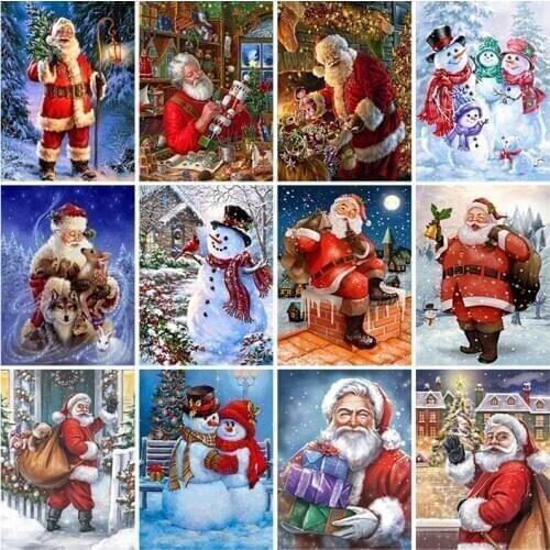 DIY 5D Diamond Painting Snowman Diamond Embroidery Full Round Drill Santa Claus Mosaic Cross Stitch Christmas Gift Home Decor
