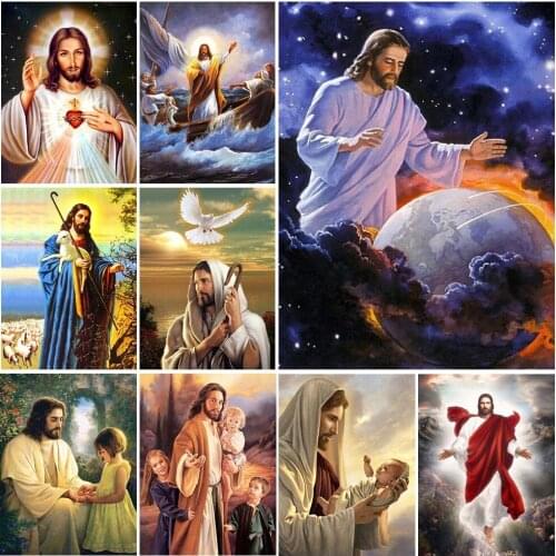 Diamond Painting Religion Jesus 5D Diamond Embroidery Cross Stitch Sheep Religious Pictures Of Rhinestones Mosaic Wall Art