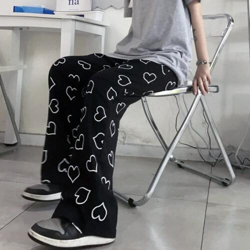 Cool Heart Print Pants Girl Harajuku Autumn Trousers Female Streetwear Summer Spring Fashion Black Gothic Sweatpants Women