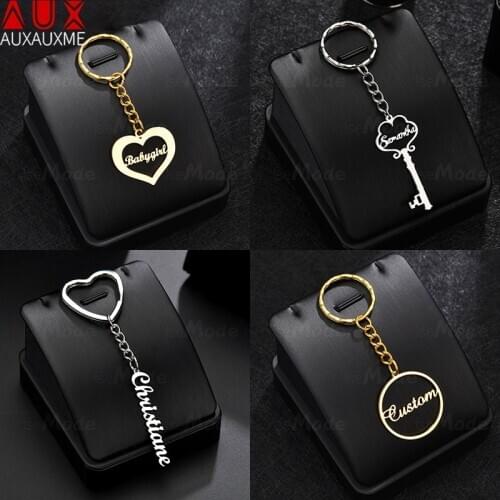 Auxauxme Personalized Monogram Initial Key Chain Stainless Stell Custom Name Keychains For Women Men Jewelry Gifts Drop Shipping
