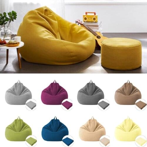 Lazy Sofa Cover Solid Chair Covers Without Filler Linen Cloth Lounger Seat Bean Bag Pouf Puff Couch Tatami Living Room Beanbags