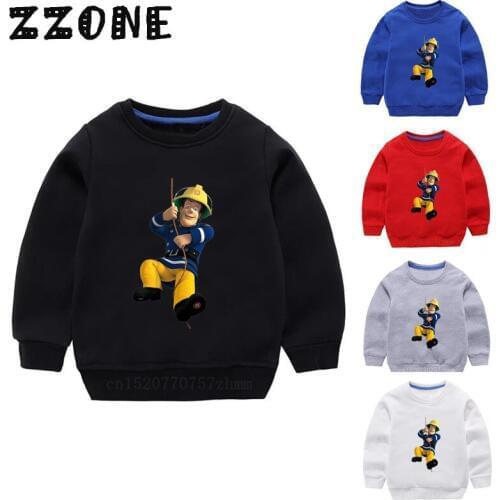 Childrens Hoodies Kids Cartoon Fireman Sam Funny Sweatshirts Baby Cotton Pullover Tops Girls Boys Autumn Clothes,KYT2078