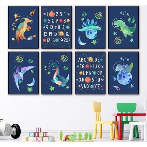 Dinosaur Space Planet Alphabet Canvas Painting Wall Art Nordic Posters And Prints Wall Pictures For Living Kids Room Decor