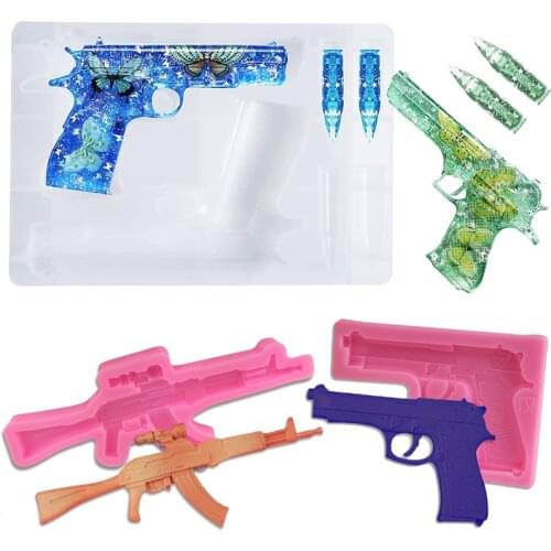 DIY Pistol AK Gun Bullet Shape Epoxy Resin Molds 3D Gun Toy Silicone Mold Set Cake Chocolate Fondant Moulds Kitchen Baking Tools