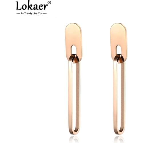 Lokaer Stainless Steel Long Earrings Rose Gold Color Geometric Shape Jewelry Hyperbole Punk Hip-Hop Fashion Gift E18097