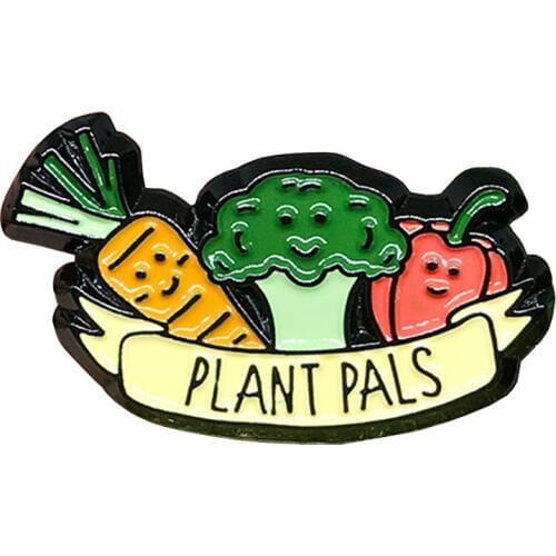 Vegan Enamel Pin Plant Pals brooch Broccoli carrot pepper pin vegetables badge