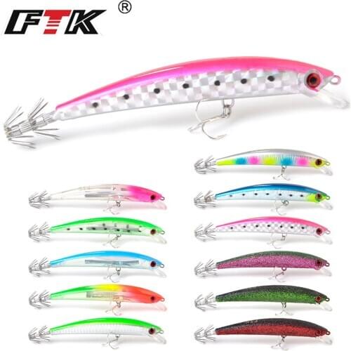 FTK 11Colors Sinking Bait Fishing Lure Minnow 120mm/23g Jigging Sepia Squid Hook Wood Shrimp Sea Bass Hard Artificial Bait