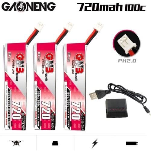 GAONENG GNB 1S 3.8V 720mah 100C/200C HV Lipo Battery Ph2.00 plug for Quadcopter FPV Drone Tinywhoop Frame RC Drone With Charger