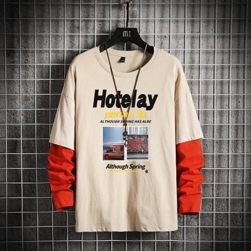 GlacialWhale Patchwork Spring Crewneck Sweatshirt Men Japanese Streetwear Hip Hop Oversized Khaki Hoodie Men Sweatshirts Hoodies