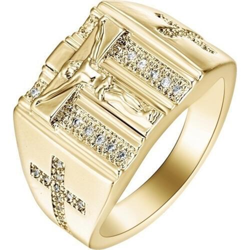 Hyperbole Jesus Cross Rhinestone Mens Ring Party Gothic Luxury Rings Wholesale Lots Bulk