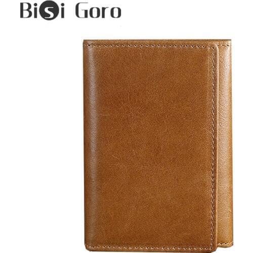 BISI GORO 2020 Genuine Leather Wallet with RFID Blocking Business Card Case Vintage Unisex High Quality Mini Wallets Coin Purse