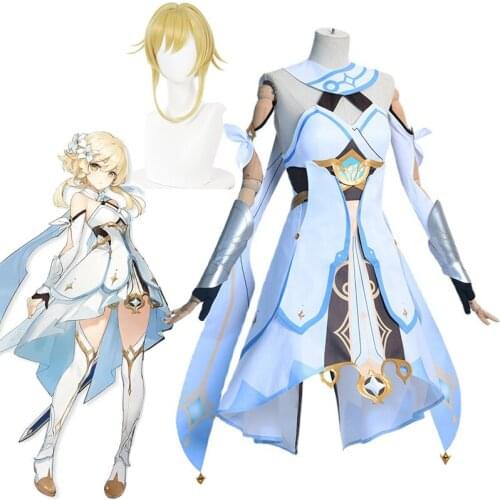 Game Genshin Impact Cosplay Costume Traveler Lumine Cosplay Costume Original Version Uniform Halloween Dress Stocking Belt Suit