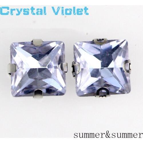 Square Crystal violet Crystal Glass Sewing Rhinestones with Claw DIY Womens Shose and Wedding Dresses 20pac/piece