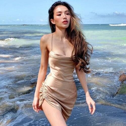 Summer Women Ladies Hollow Back Lace Up Cross Bandage Sexy Mini Strap Party Dress