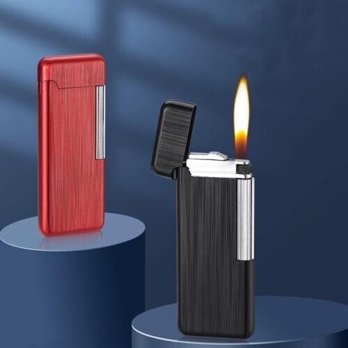 Metal Ultra-thin Grinding Wheel Sideslip Classic Fashion Lighter Circulating Charge Butane Gas Lighter Cigarette Accessories