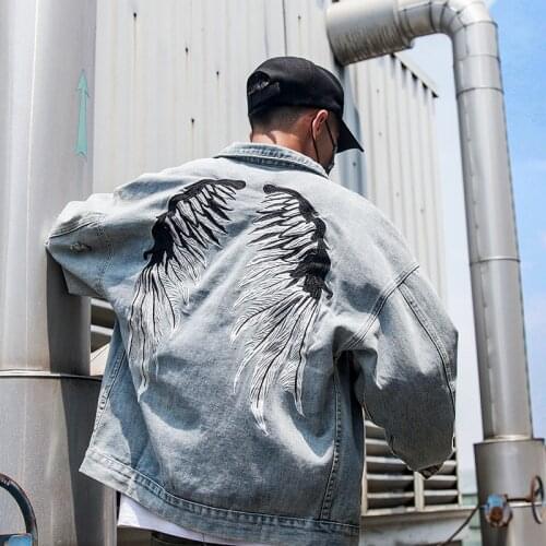 Firmranch 2021 New Men/Women Skeleton Jeans Coat Men Bones Jackets Hip Hop High Street Denim Embroidery Wing Jeans Homme Coat