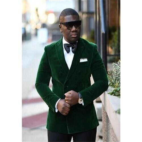 Green Men Suits with Pants Double Breasted Slim Fit Groom Wedding Suit for Evening Party Prom Suit 2 Pieces Tuxedos Custom Made