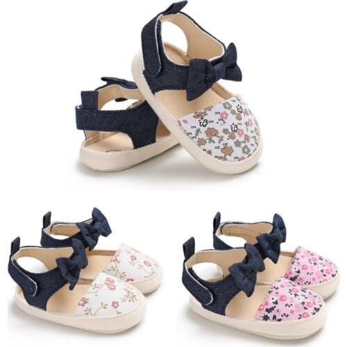 Newborn Baby Girl Soft Sole Floral Bowknot Anti-slip Prewalker Shoes 0-18M