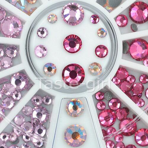 Mixed size pink 3D Nails Art Decorations Rhinestones wheel glitter DIY nail jewelry accessoires beauty manicure tools