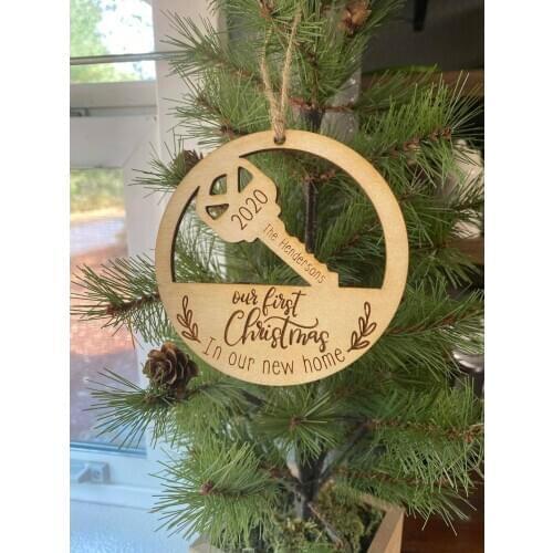 Personalized Our First Christmas In New Home Ornaments Engraved Wood Familiy Tree Decro House Decoration Gift