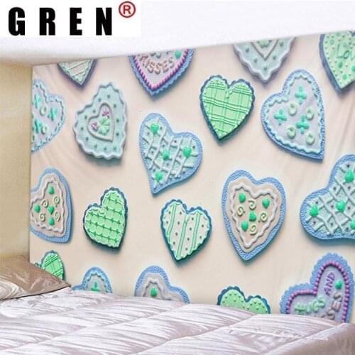 GREN Love Heart Cake Poster Tapestry Hanging Covering Rugs Background Cloth Beach Mat Blanket Art Bedroom Home Decor