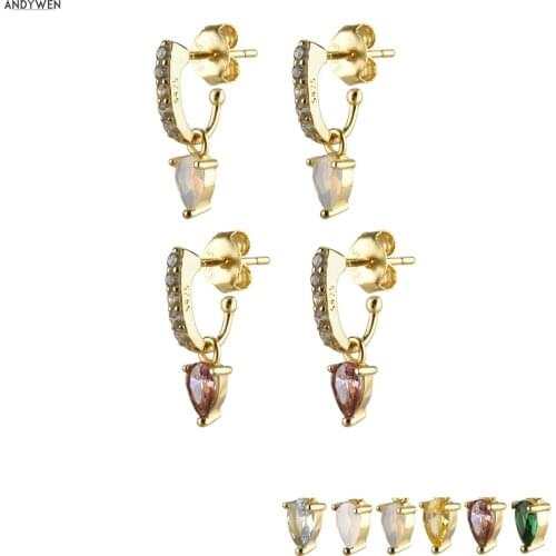 ANDYWEN 2020 925 Sterling Silver Colorful Rainbow Drop Earring 9mm Circle Round CZ Zircon Luxury Rock Punk Classic Jewelry