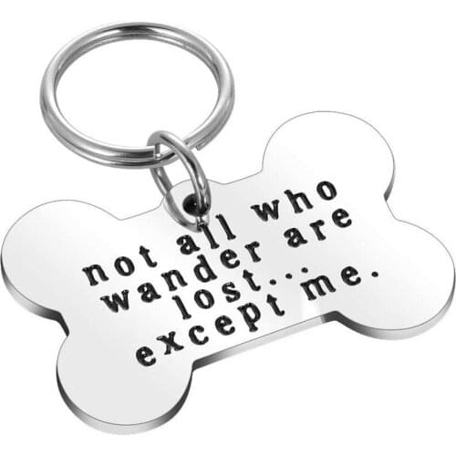 Funny Pet ID Tags Keychain for Dogs Collar for Kitten New Puppy Stainless Steel Not All Who Wander Are Lost Except Me Cat Charm
