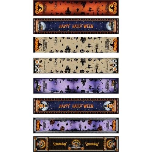 Happy Halloween Table Runner Cotton Linen Pumpkin Witch Tablecloth Placemat for Farmhouse Dining Table Decoration