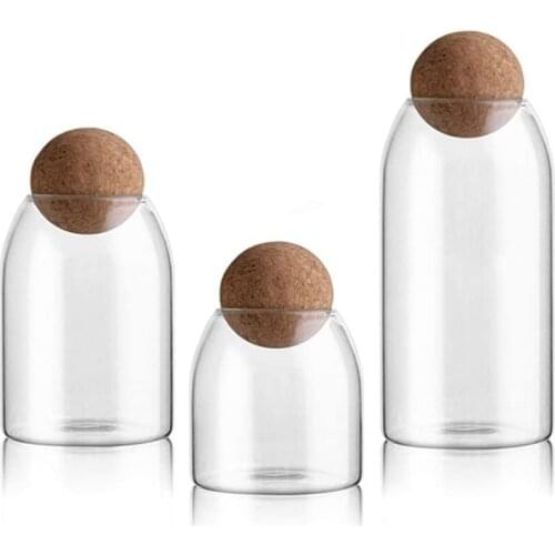 3Pcs Glass Jars with Airtight Seal Ball Cork Lid Clear Cookie Jars Mason Jars Food Storage Canister for Tea Coffee Spice